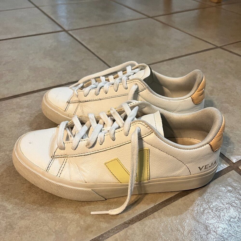 Veja Campo Leather Sneakers In White/Yellow